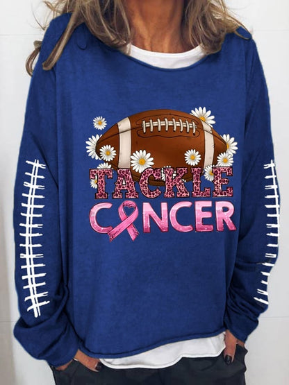 Women's Breast Cancer Awareness Pink Football Casual Long-Sleeve Sweaters