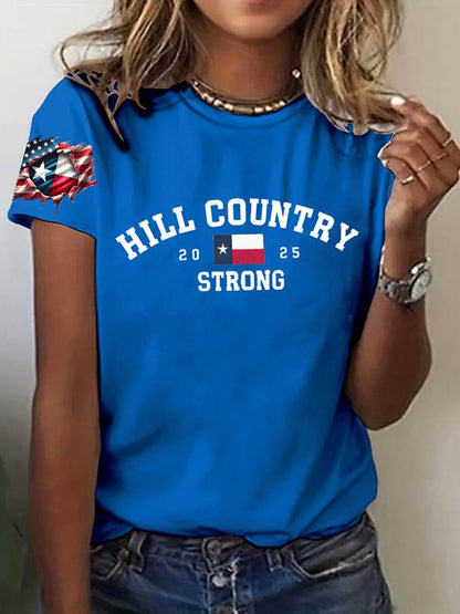 🙏💔Join us in praying for Texas.🙏Women's Texas Hill Country Strong Printed Short Sleeve T-Shirt