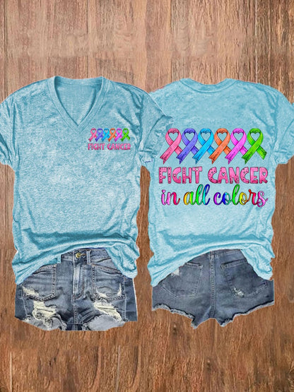 Women's Breast cancer Fight Cancer In all Colors Printed Casual T-shirt