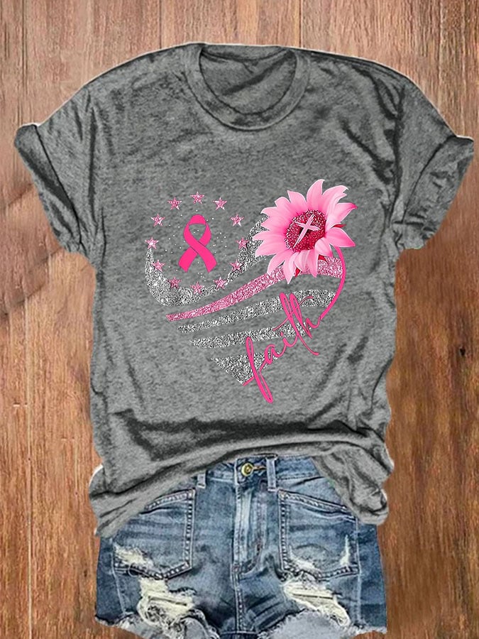 Breast Cancer Casual Print Short Sleeve T-Shirt