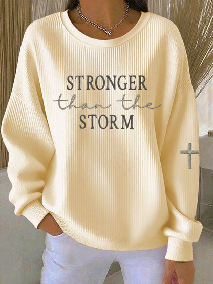Women's Faith Print Knitted Crew Neck Long Sleeve Top
