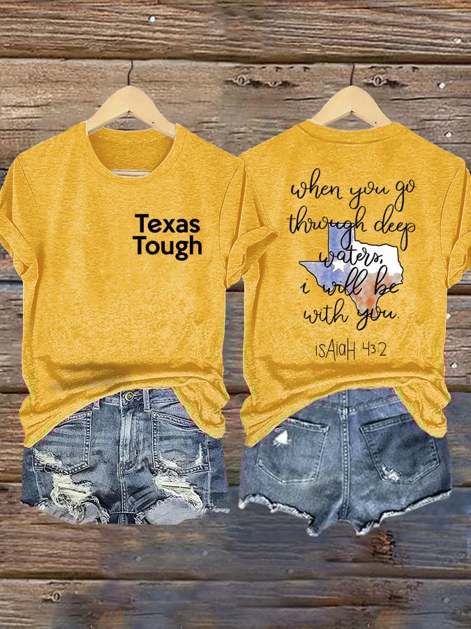 🙏💔Join us in praying for Texas.🙏Retro Texas Tough When You Go Through Deep Waters, I Will Be With You. Isaiah 43:2 Print T-Shirt