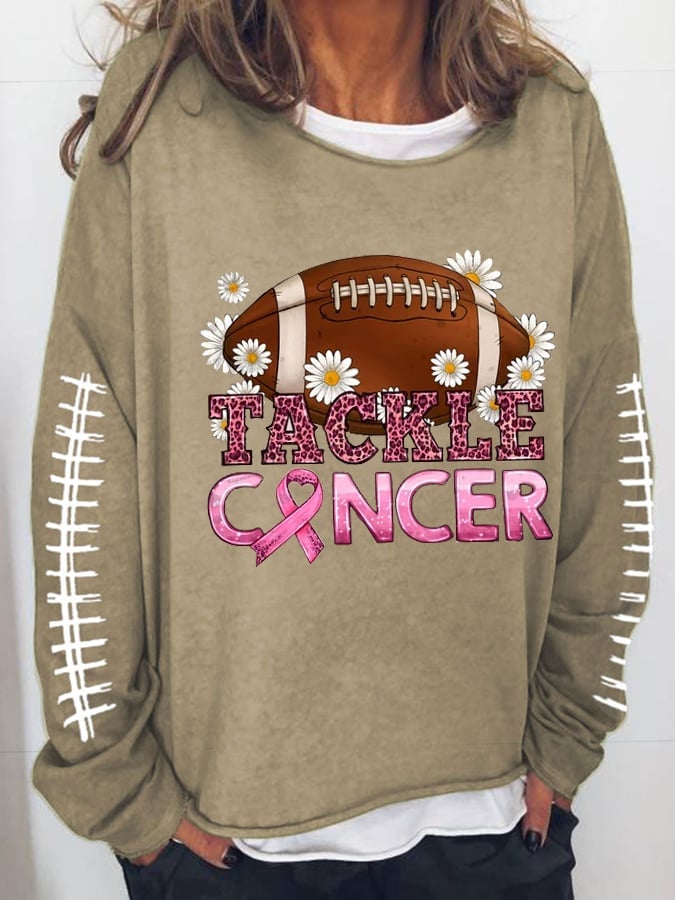 Women's Breast Cancer Awareness Pink Football Casual Long-Sleeve Sweaters