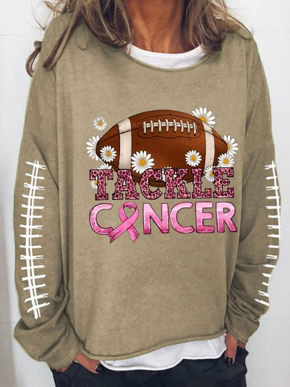 Women's Breast Cancer Awareness Pink Football Casual Long-Sleeve Sweaters