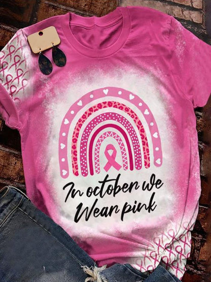 In October We Wear Pink Print T-Shirt