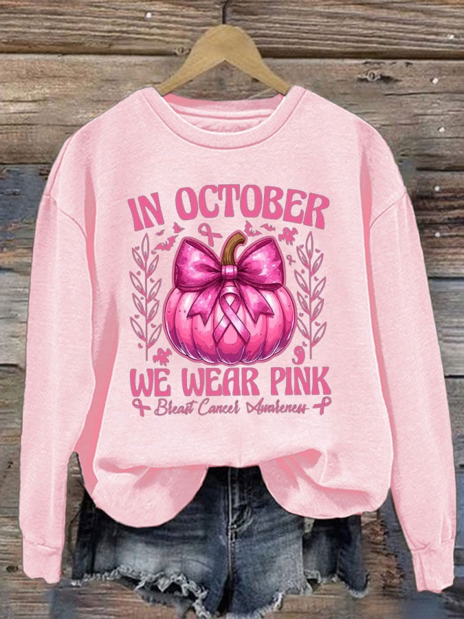 Women's Casual IN OCTOBER WE WEAR PINK Pumpkin Sweatshirt