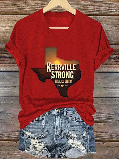 🙏💔Join us in praying for Texas.🙏V-Neck Retro Kerrville Strong Hill Country StrongPrint T-Shirt