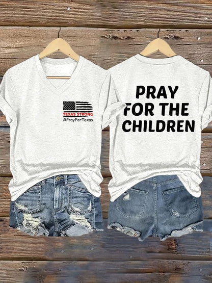 🙏💔Join us in praying for Texas.🙏V-Neck Retro Texas Strong Pray For Texas Pray For The Children Print T-Shirt