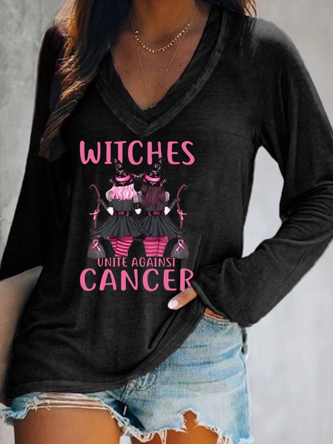 Women's Witches Unite Against Cancer V-Neck Long-Sleeve T-Shirt