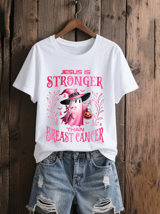 Women's Jesus Is Stronger Than Breast Cancer Print T-shirt