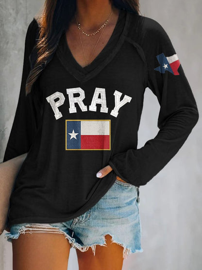 🙏💔Join us in praying for Texas.🙏V-neck Retro Pray For Texas Texas Strong Print T-Shirt