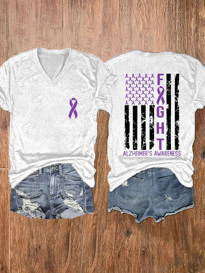 Women's Alzheimer's Awareness Printed V-Neck T-Shirt