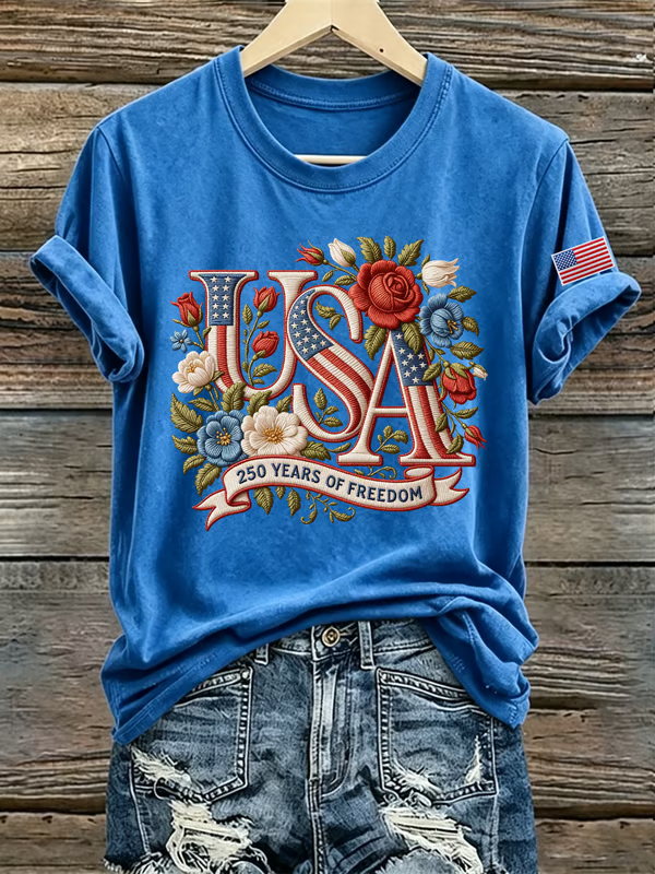Women's Casual USA 250th Celebration Print Short Sleeve T-shirt