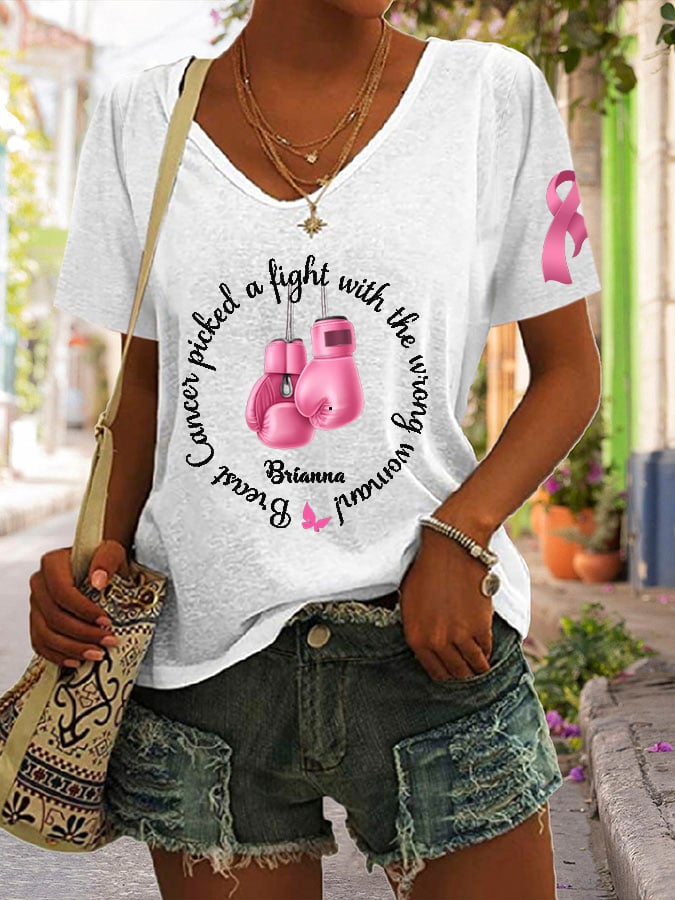 Women's Fight Breast Cancer Awareness Print Casual T-Shirt