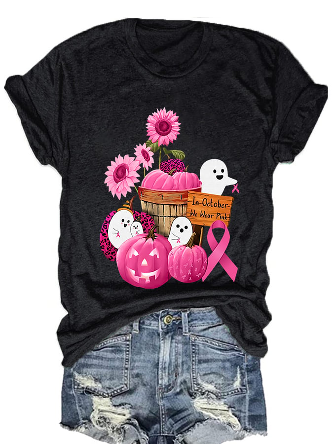 Women'S In october we wear pink Breast Cancer Awareness Print T-Shirt