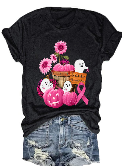 Women'S In october we wear pink Breast Cancer Awareness Print T-Shirt