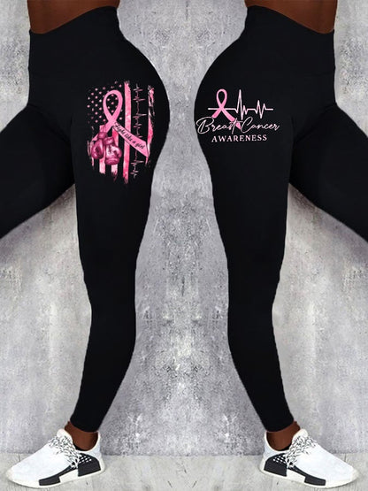 Women's Casual Breast Cancer Awareness Print Leggings