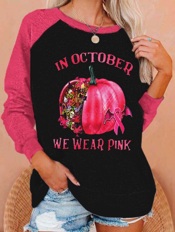 Women's In October We Wear Pink Breast Cancer Awareness Sweatshirt