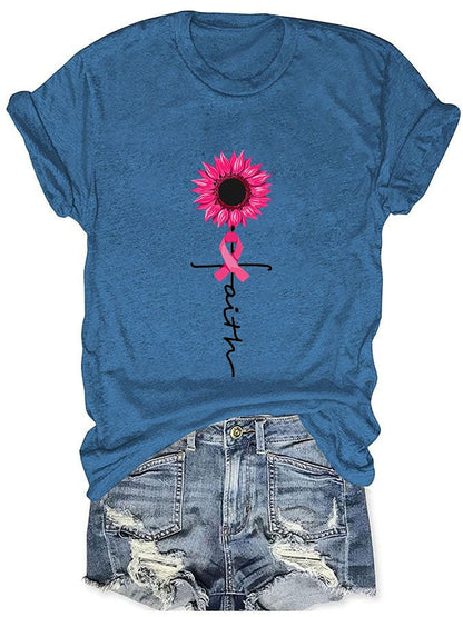 Women's Faith Hope Love Breast Cancer Awareness Sunflower Pink Ribbon T-Shirt