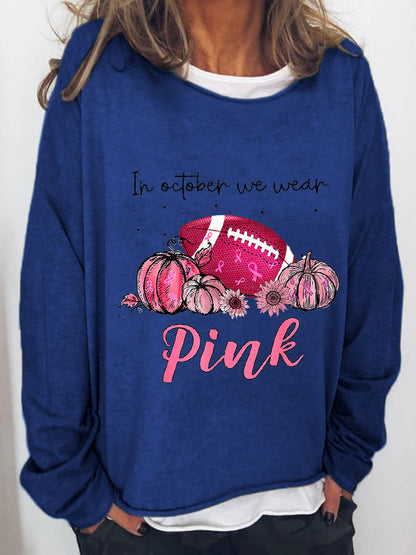 Women's Tackle Breast Cancer Pink Football Casual Long-Sleeve T-Shirt