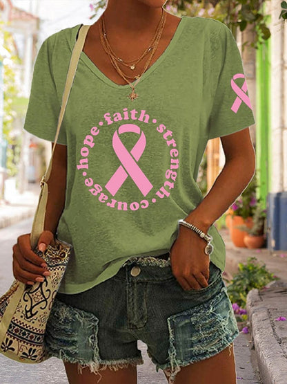 Women's Hope Faith Strength Courage Breast Cancer Awareness T-Shirt