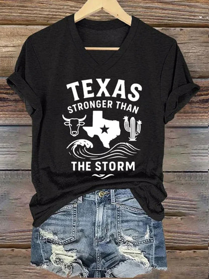 🙏💔Join us in praying for Texas.🙏Women's Texas Stronger Than The Storm Printed Short-Sleeved T-Shirt