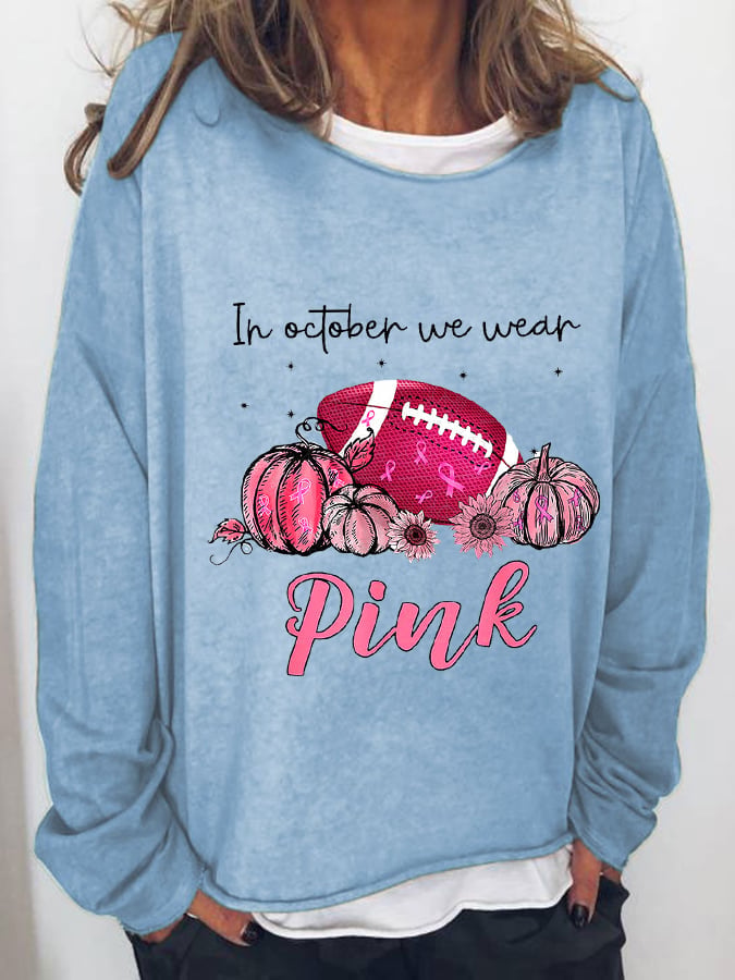 Women's Tackle Breast Cancer Pink Football Casual Long-Sleeve T-Shirt