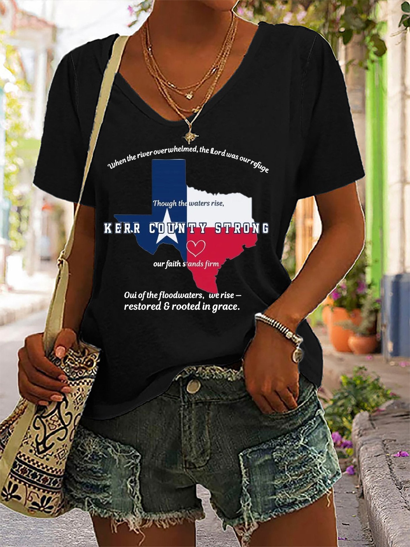 🙏💔Join us in praying for Texas.🙏Women's Kerr County Strong  Printed Short-Sleeved T-Shirt