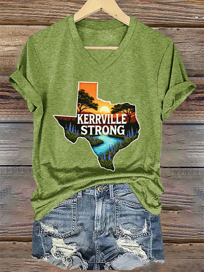 🙏💔Join us in praying for Texas.🙏V-Neck Retro Kerrville Strong Print T-Shirt