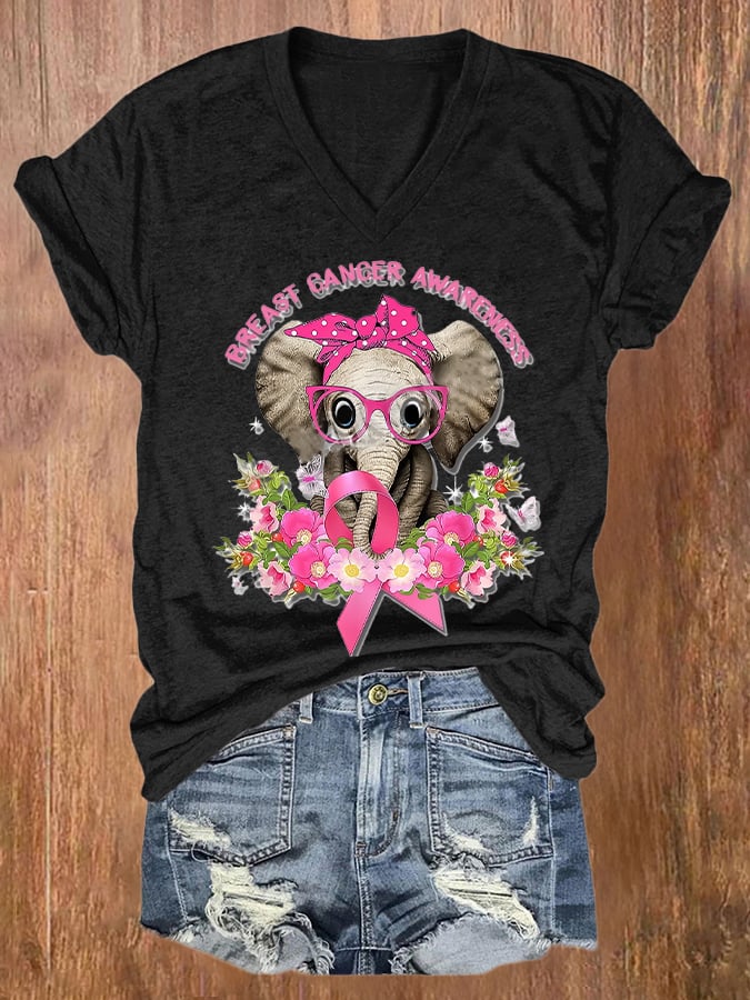 Women's Casual Breast Cancer Awareness Printed Short Sleeve T-Shirt