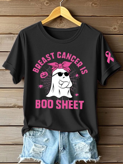 Women's Breast Cancer Is Boo Sheet Printed Casual T-Shirt