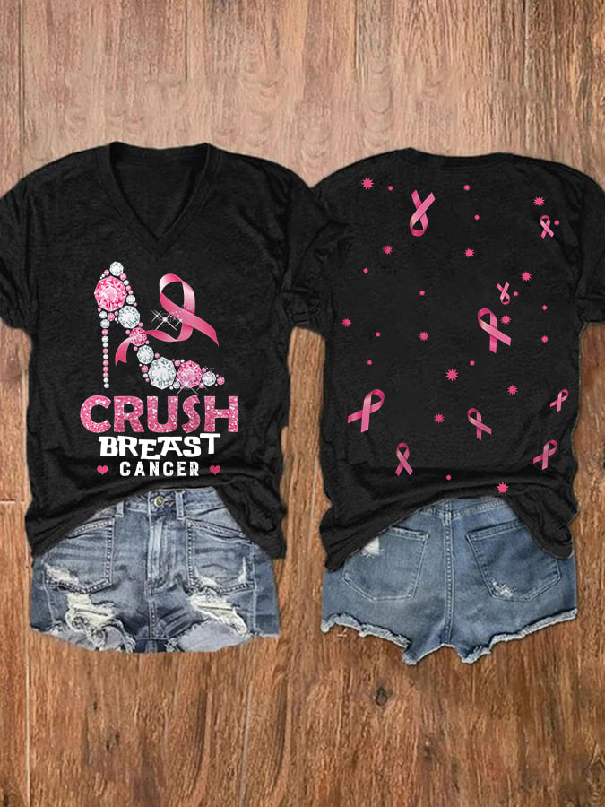 Women's Casual Breast Cancer Awareness Printed Short Sleeve T-Shirt