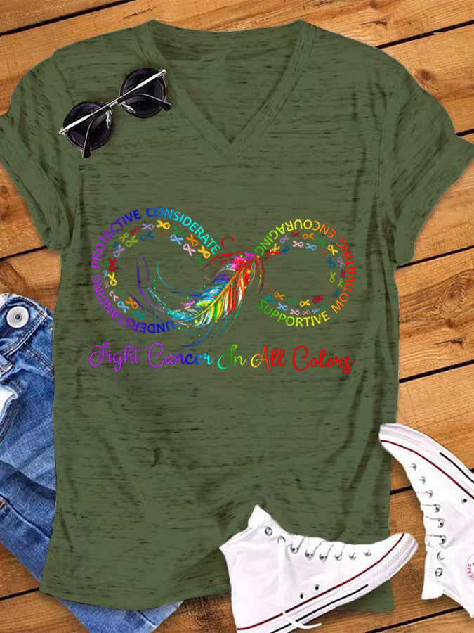 Women's Fight Cancer In All Colors Cancer Awareness V-Neck T-Shirt
