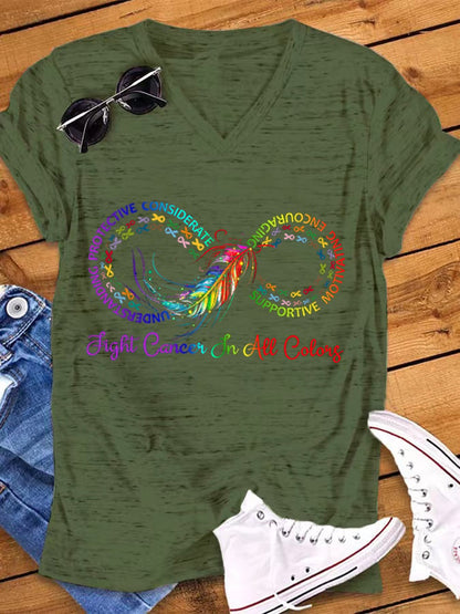 Women's Fight Cancer In All Colors Cancer Awareness V-Neck T-Shirt