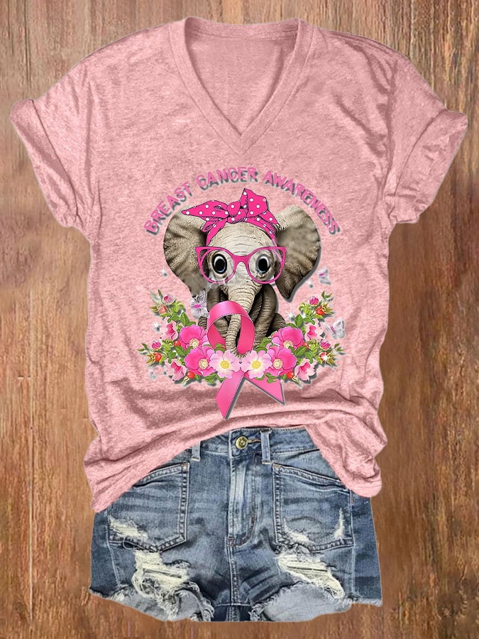Women's Casual Breast Cancer Awareness Printed Short Sleeve T-Shirt