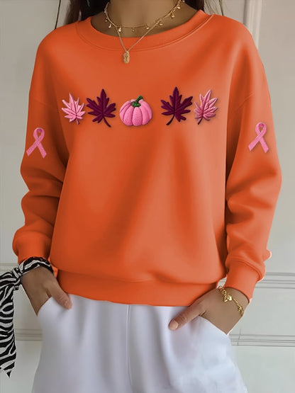 Women's Casual Pink Maple Leaf Pumpkin Sweatshirt