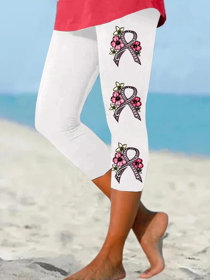 Women's Fight Breast Cancer Print Yoga Cropped Leggings