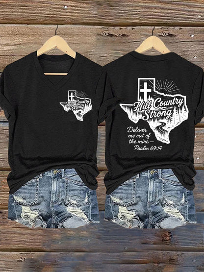 🙏💔Join us in praying for Texas.🙏Women's Hill Country Strong Printed Short-Sleeved T-Shirt