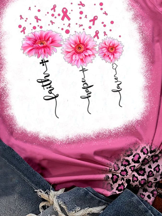 Breast Cancer and Faith Print Crew Neck T-Shirt
