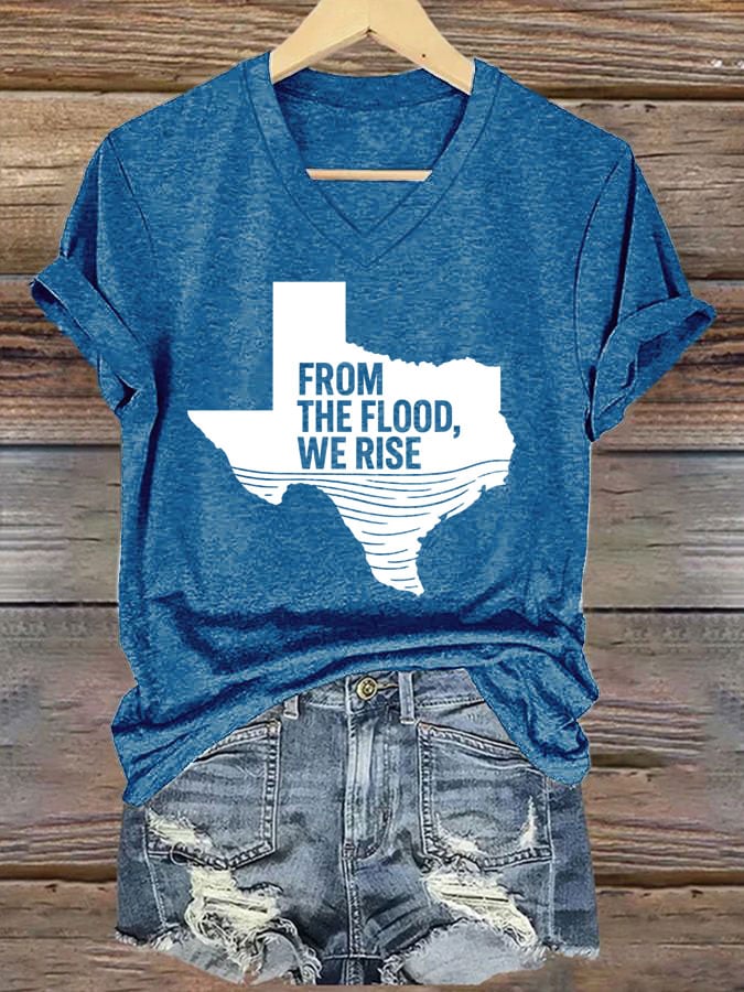 🙏💔Join us in praying for Texas.🙏Women's Texas Flood FROM THE FLOOD, WE RISE Printed Casual T-shirt