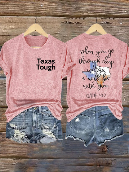 🙏💔Join us in praying for Texas.🙏Retro Texas Tough When You Go Through Deep Waters, I Will Be With You. Isaiah 43:2 Print T-Shirt