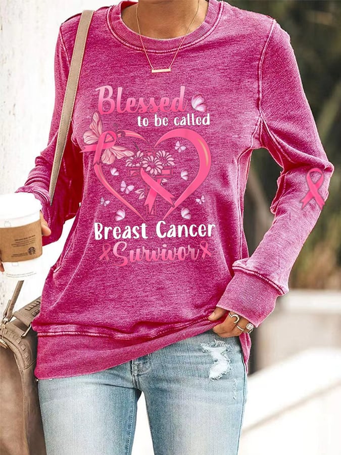 Blessed To Be Called Breast Cancer Survivor Print Sweatshirt