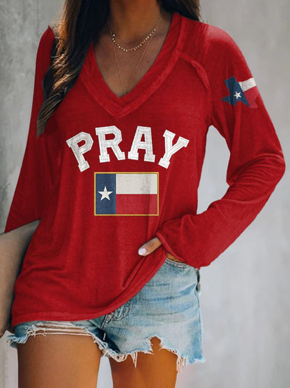 🙏💔Join us in praying for Texas.🙏V-neck Retro Pray For Texas Texas Strong Print T-Shirt