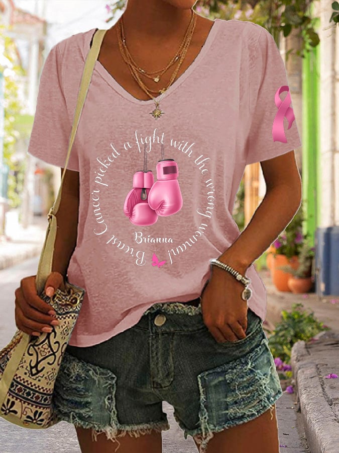 Women's Fight Breast Cancer Awareness Print Casual T-Shirt