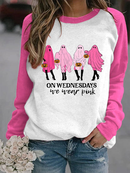 Women's Breast Cancer Awareness We Wear Pink Cute Boo Print Sweatshirt