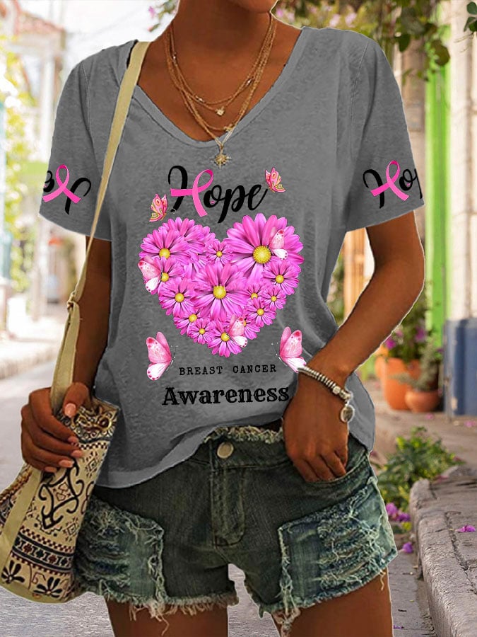 Women's Breast Cancer Awareness Print Short Sleeve T-Shirt