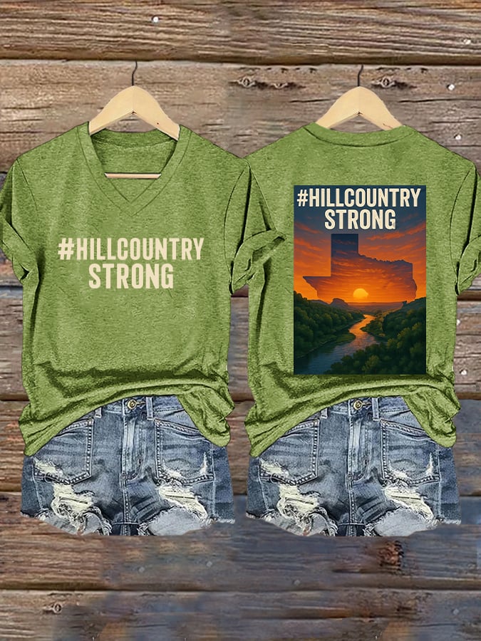 🙏💔Join us in praying for Texas.🙏Women's Texas Hill Country Strong Print T-shirt