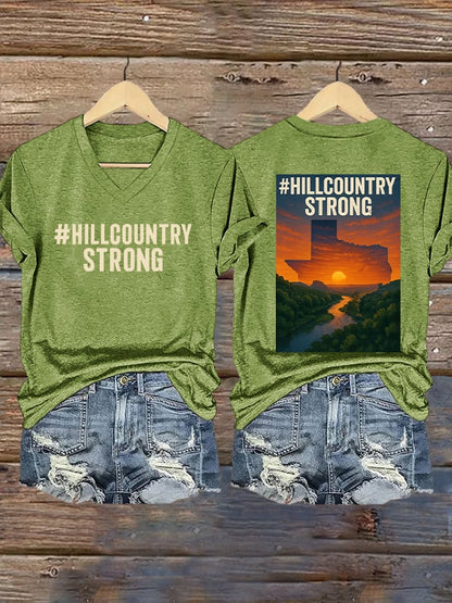 🙏💔Join us in praying for Texas.🙏Women's Texas Hill Country Strong Print T-shirt