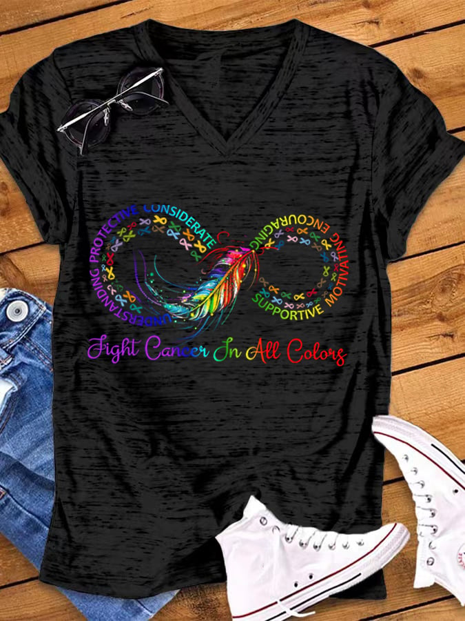 Women's Fight Cancer In All Colors Cancer Awareness V-Neck T-Shirt