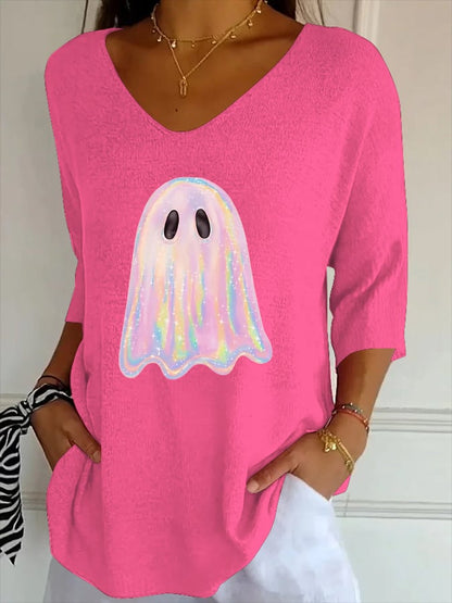 Women's Halloween Ghost Print Casual T-Shirt